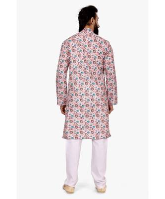Men Light Pink Cotton Digital Printed Kurta Churidar Set 5