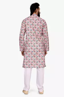 Men Light Pink Cotton Digital Printed Kurta Churidar Set