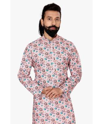 Men Light Pink Cotton Digital Printed Kurta Churidar Set 6