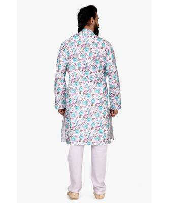 Men Off White Cotton Digital Printed Kurta Churidar Set 5