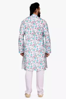Men Off White Cotton Digital Printed Kurta Churidar Set
