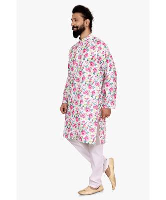 Men Off White Cotton Digital Printed Kurta Churidar Set 3
