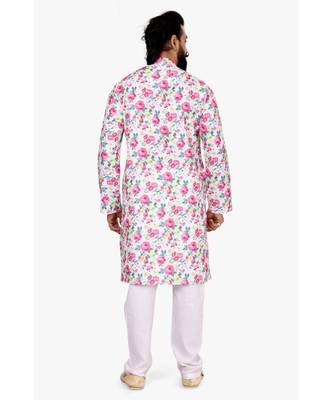 Men Off White Cotton Digital Printed Kurta Churidar Set 5