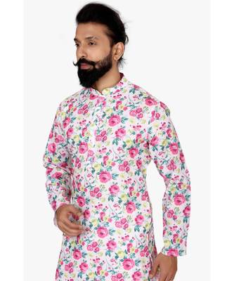 Men Off White Cotton Digital Printed Kurta Churidar Set 6