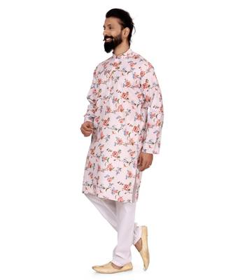 Men Off White Cotton Digital Printed Kurta Churidar Set 4