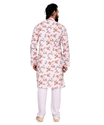 Men Off White Cotton Digital Printed Kurta Churidar Set 5