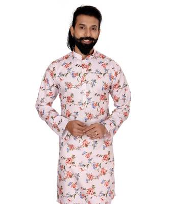 Men Off White Cotton Digital Printed Kurta Churidar Set 6
