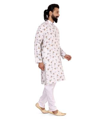 Men Off White Cotton Digital Printed Kurta Churidar Set 3