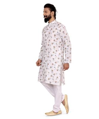 Men Off White Cotton Digital Printed Kurta Churidar Set 4