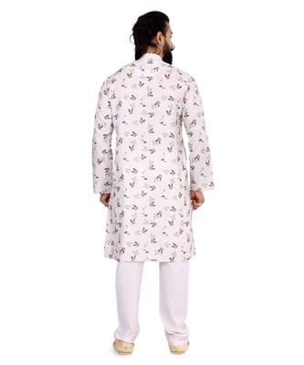 Men Off White Cotton Digital Printed Kurta Churidar Set 5
