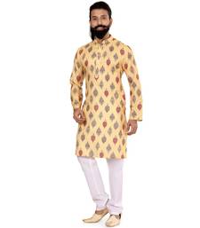 Men Yellow Cotton Digital Printed Kurta Churidar Set