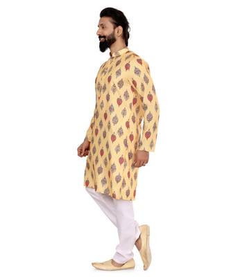 Men Yellow Cotton Digital Printed Kurta Churidar Set 4