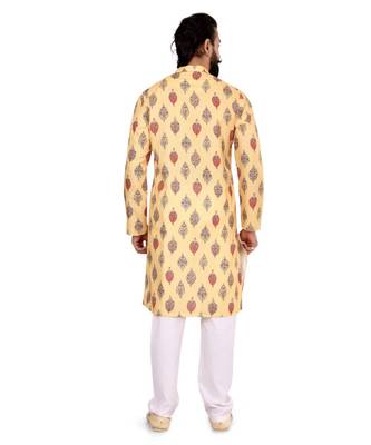 Men Yellow Cotton Digital Printed Kurta Churidar Set 5