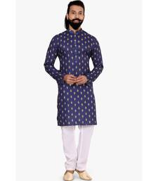 Men Blue Cotton Digital Printed Kurta Churidar Set
