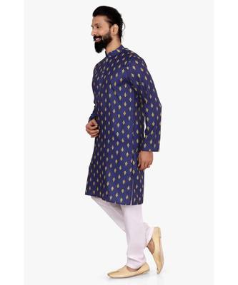 Men Blue Cotton Digital Printed Kurta Churidar Set 3