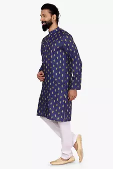 Men Blue Cotton Digital Printed Kurta Churidar Set