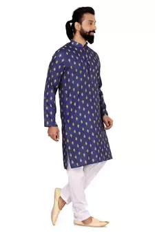 Men Blue Cotton Digital Printed Kurta Churidar Set