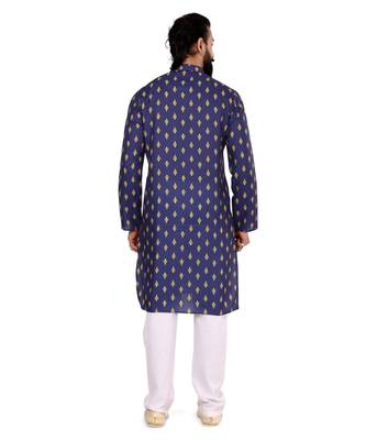 Men Blue Cotton Digital Printed Kurta Churidar Set 5