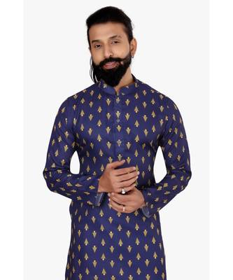 Men Blue Cotton Digital Printed Kurta Churidar Set 6