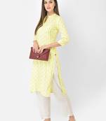 Span Yellow Printed Straight Kurta