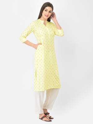Span Yellow Printed Straight Kurta 2