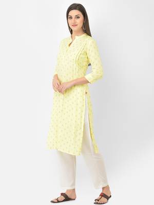 Span Yellow Printed Straight Kurta 3