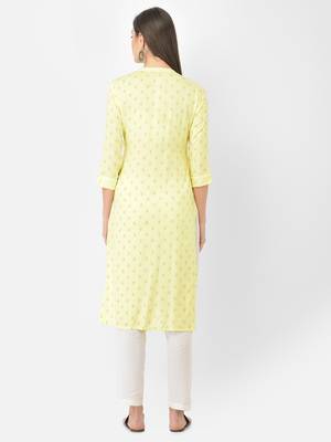 Span Yellow Printed Straight Kurta 4