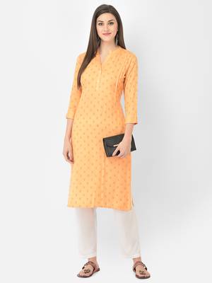 Span Orange Printed Straight Kurta 1