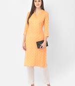Span Orange Printed Straight Kurta