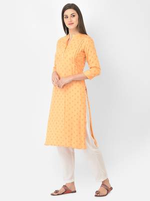 Span Orange Printed Straight Kurta 3