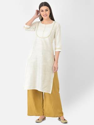 Span White Embroidered Straight Kurta 1