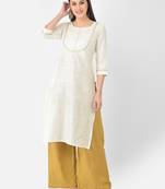 Span White Embroidered Straight Kurta