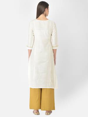 Span White Embroidered Straight Kurta 4