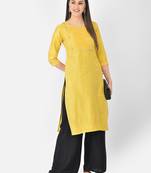Span Yellow Embroidered Straight Kurta