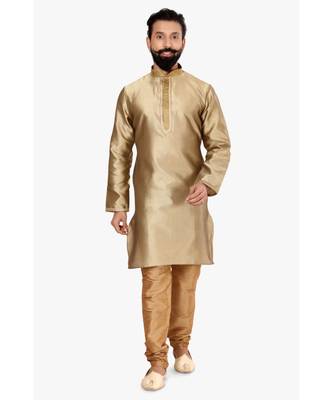 Men Golden Blackberry silk blend Kurta Churidar Set 2