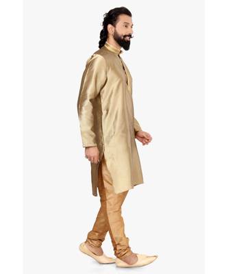 Men Golden Blackberry silk blend Kurta Churidar Set 4