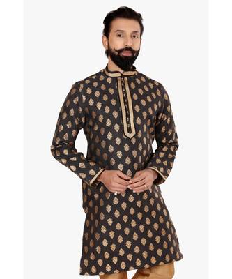 Men Black Jacquard Silk Kurta Churidar Set 6