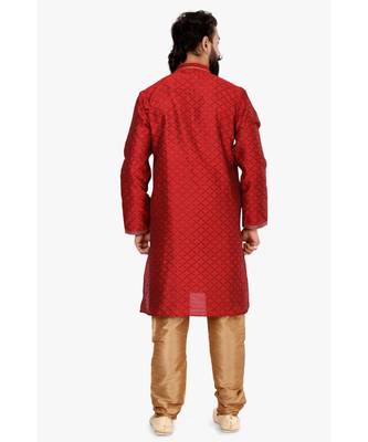 Men Red Blackberry Silk Kurta Churidar Set 5