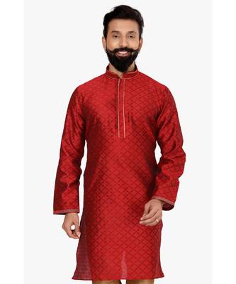 Men Red Blackberry Silk Kurta Churidar Set 6