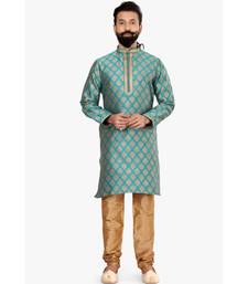 Men Blue Jacquard Silk Kurta Churidar Set