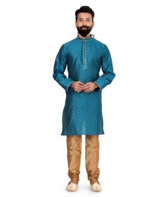 Men Blue Blackberry Silk Kurta Churidar Set 2