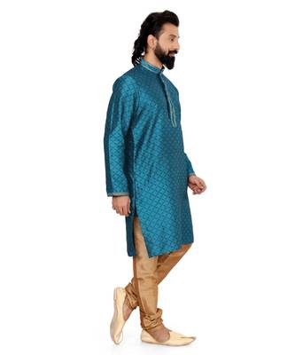 Men Blue Blackberry Silk Kurta Churidar Set 3