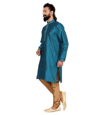 Men Blue Blackberry Silk Kurta Churidar Set 4