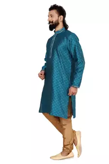 Men Blue Blackberry Silk Kurta Churidar Set