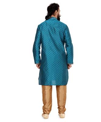 Men Blue Blackberry Silk Kurta Churidar Set 5