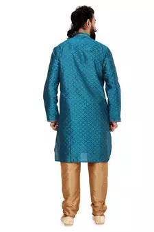 Men Blue Blackberry Silk Kurta Churidar Set