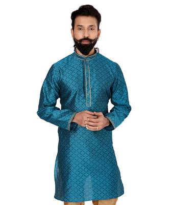 Men Blue Blackberry Silk Kurta Churidar Set 6