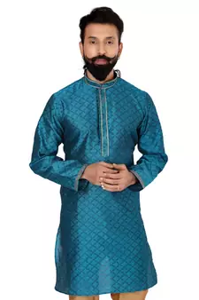 Men Blue Blackberry Silk Kurta Churidar Set