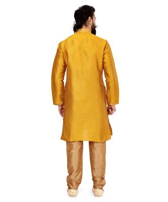 Men Yellow Blackberry Silk Kurta Churidar Set 5