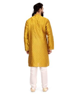 Men Yellow Blackberry Silk Kurta Churidar Set 5